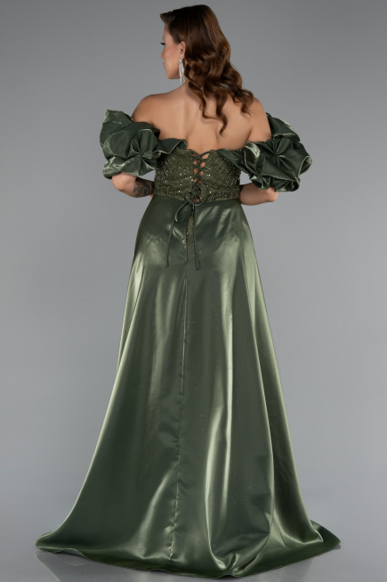 Long Olive Drab Beaded Evening Dress ABU5154