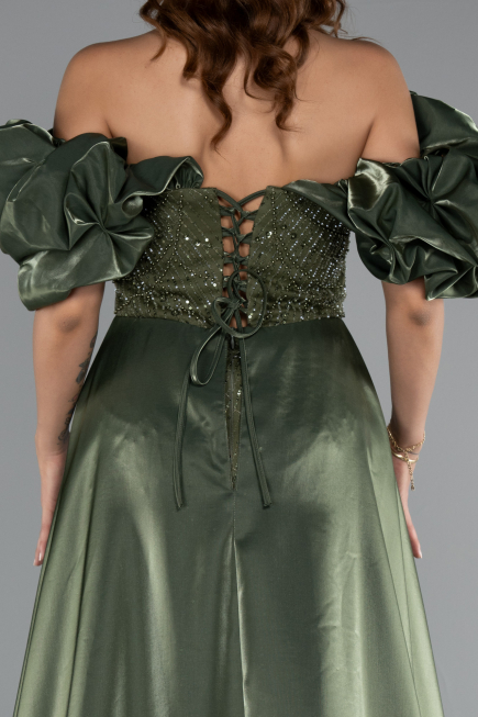 Long Olive Drab Beaded Evening Dress ABU5154