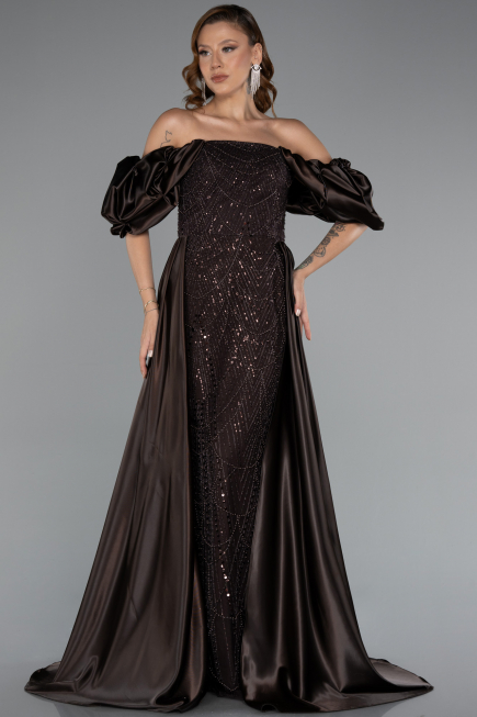 Long Brown Beaded Evening Dress ABU5154