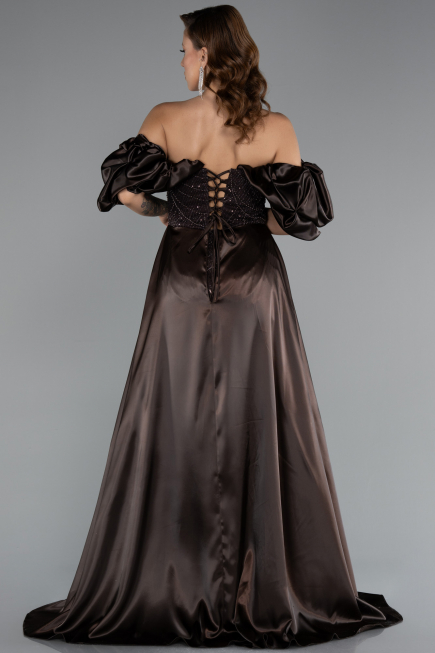 Long Brown Beaded Evening Dress ABU5154