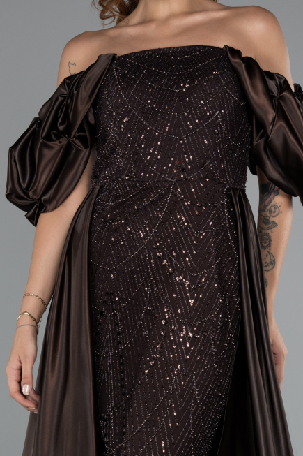 Long Brown Beaded Evening Dress ABU5154