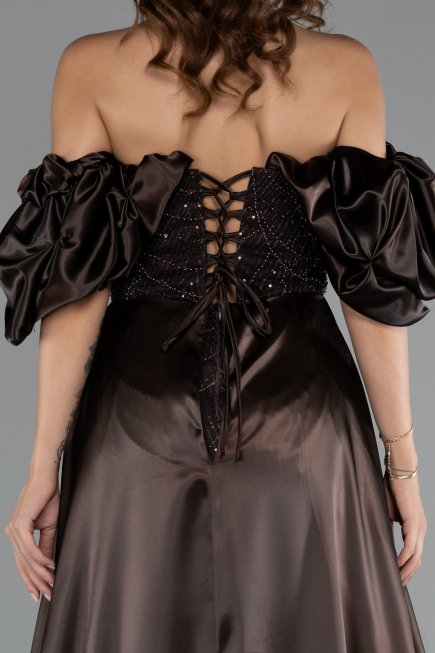 Long Brown Beaded Evening Dress ABU5154