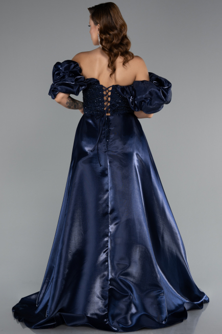 Long Navy Blue Beaded Evening Dress ABU5154