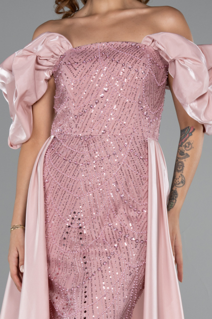 Long Powder Color Beaded Evening Dress ABU5154