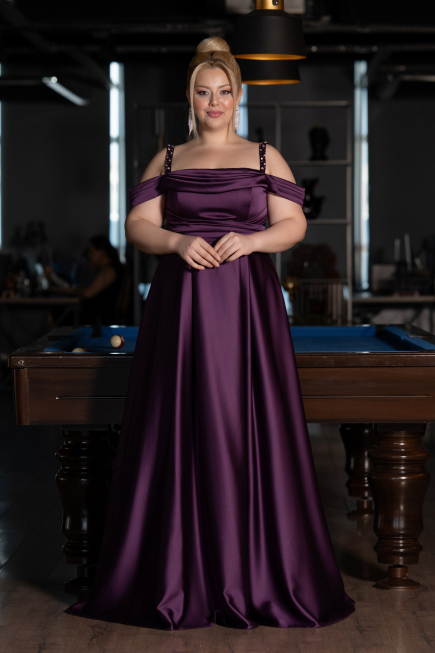 Plum Strappy Long Satin Plus Size Engagement Dress ABU4207