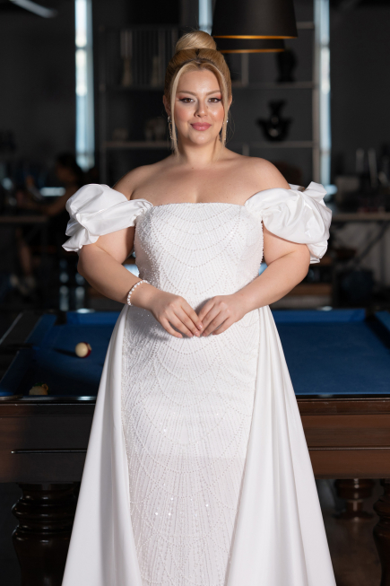 Long White Beaded Plus Size Evening Dress ABU5155