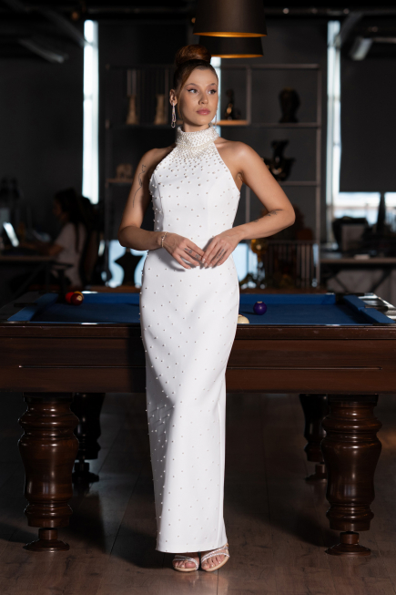 Midi White Evening Dress ABK2399