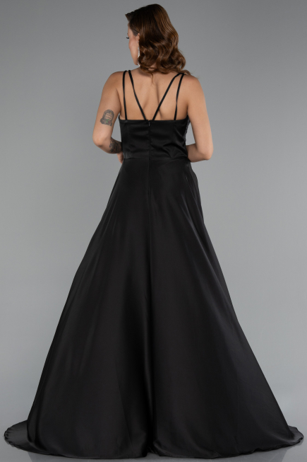Long Black Satin Prom Gown ABU5146