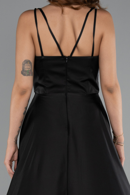 Long Black Satin Prom Gown ABU5146