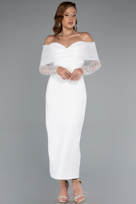 Midi White Cocktail Dress ABK2406