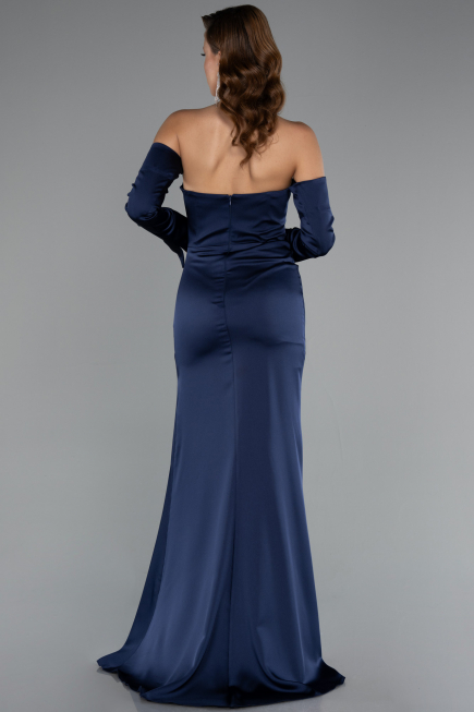 Long Navy Blue Satin Evening Dress ABU5168
