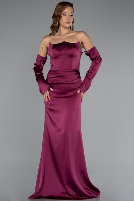 Long Plum Satin Evening Dress ABU5168