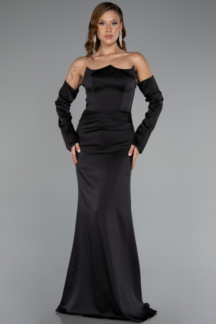 Long Black Satin Evening Dress ABU5168