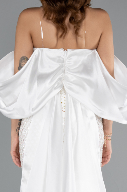 Long White Beaded Evening Dress ABU5169