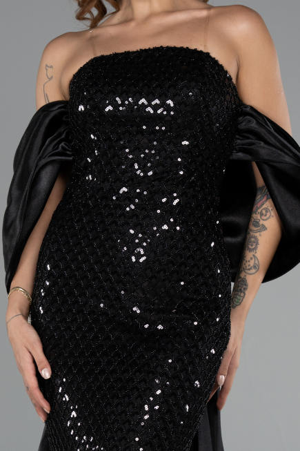 Long Black Beaded Evening Dress ABU5169