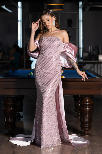 Long Powder Color Beaded Evening Dress ABU5169