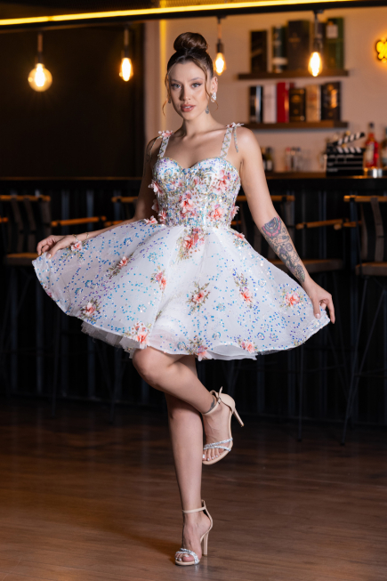 Short White Scaly Designer Evening Dress ABK2407