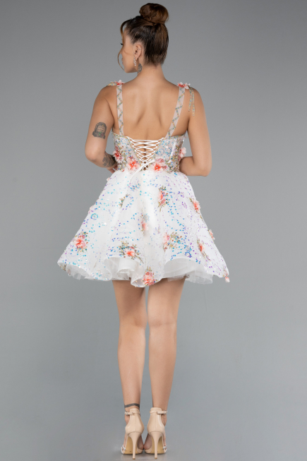 Short White Scaly Designer Evening Dress ABK2407