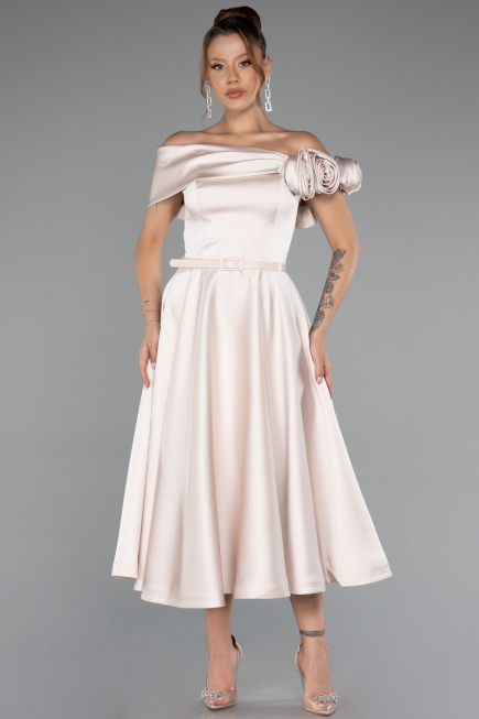 Midi Beige Satin Party Dress ABK2410