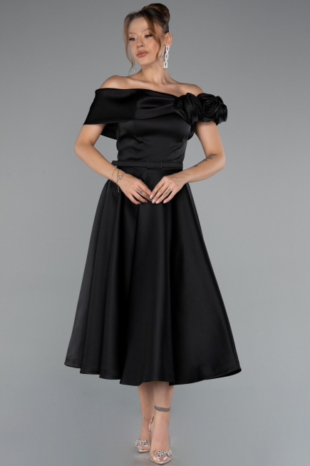 Midi Black Satin Party Dress ABK2410