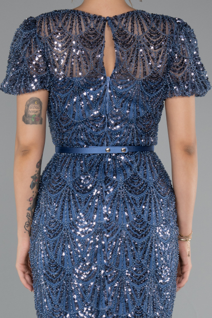 Midi Indigo Beaded Cocktail Dress ABK2412