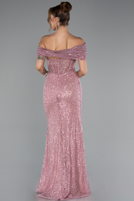 Long Powder Color Beaded Evening Dress ABU5183