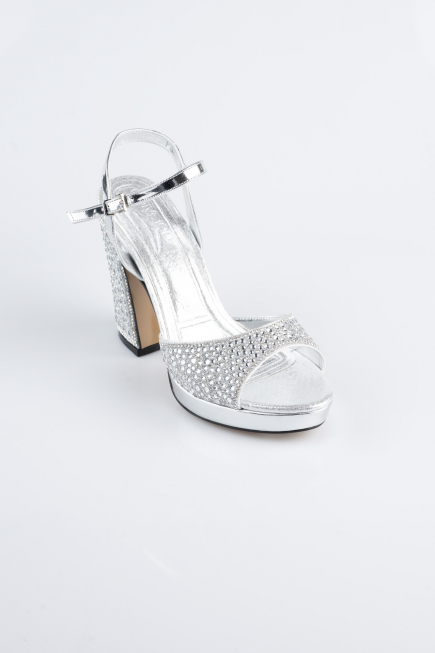 Silver Beaded Evening Shoe AB1154