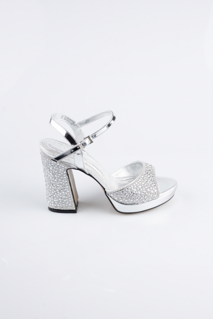 Silver Beaded Evening Shoe AB1154