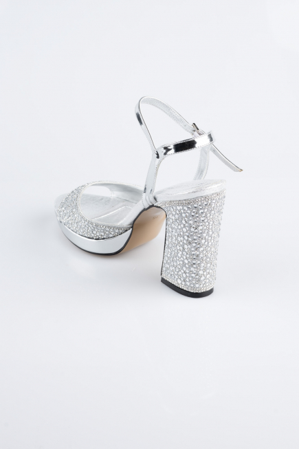 Silver Beaded Evening Shoe AB1154