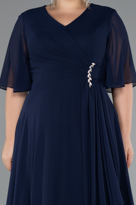 Long Navy Blue Chiffon Plus Size Evening Dress ABU5180