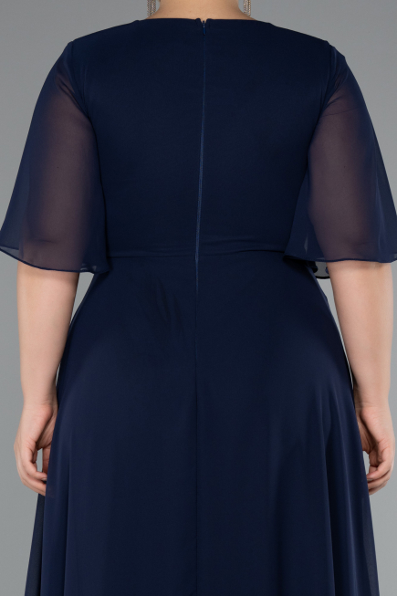Long Navy Blue Chiffon Plus Size Evening Dress ABU5180