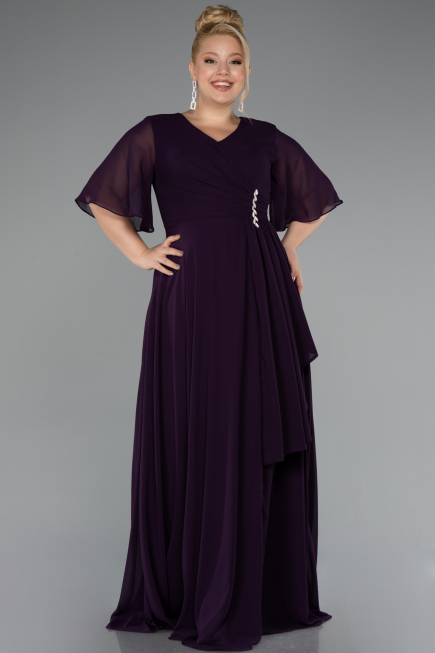Long Purple Chiffon Plus Size Evening Dress ABU5180