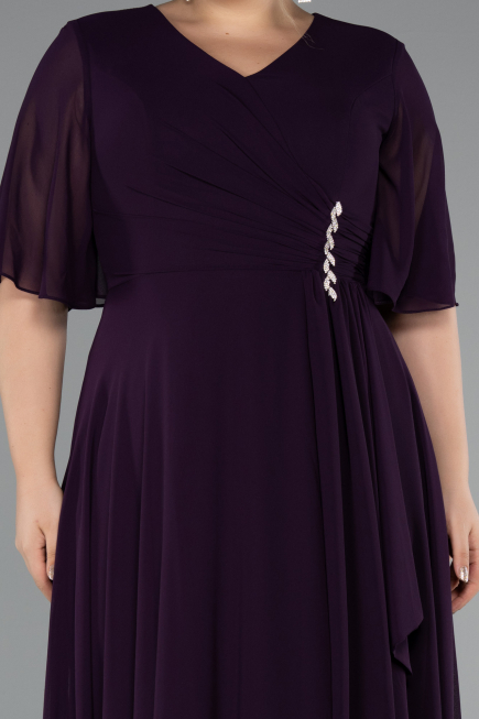 Long Purple Chiffon Plus Size Evening Dress ABU5180