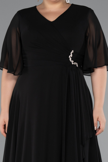 Long Black Chiffon Plus Size Evening Dress ABU5180