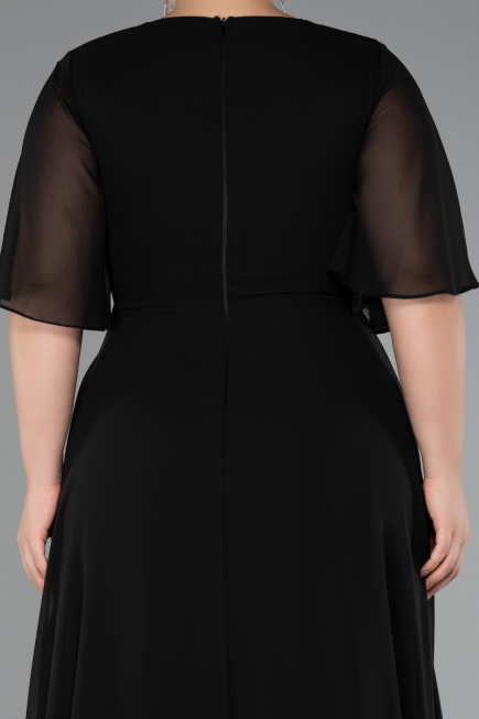Long Black Chiffon Plus Size Evening Dress ABU5180