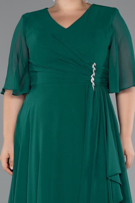 Long Emerald Green Chiffon Plus Size Evening Dress ABU5180