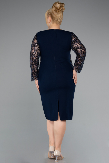 Midi Navy Blue Plus Size Evening Gown ABK2417