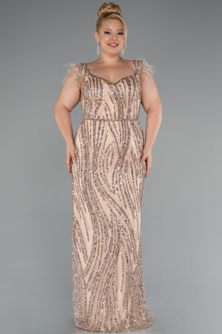 Long Gold Plus Size Evening Dress ABU5182