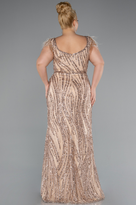 Long Gold Plus Size Evening Dress ABU5182
