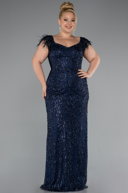 Long Navy Blue Plus Size Evening Dress ABU5182