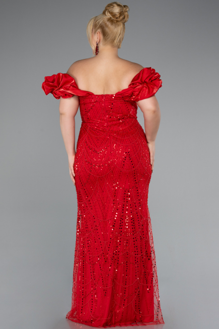 Red Long Beaded Plus Size Engagement Dress ABU4788