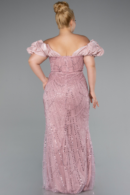 Powder Color Long Beaded Plus Size Engagement Dress ABU4788