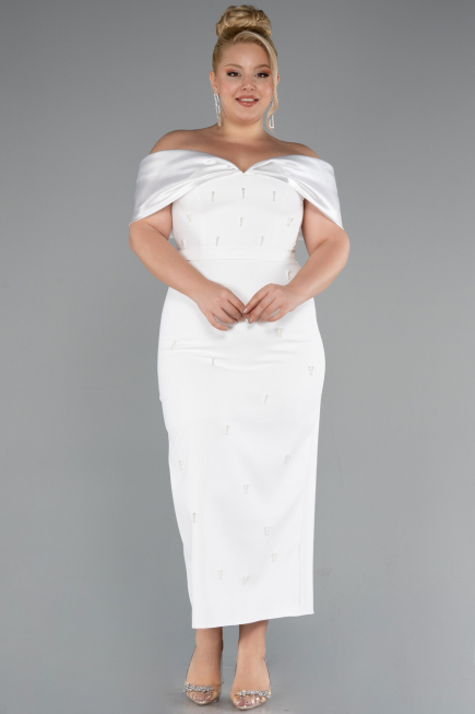 Midi White Plus Size Cocktail Dress ABK2379