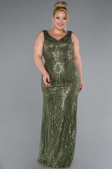 Long Olive Drab Beaded Formal Plus Size Dress ABU5188