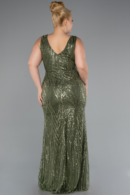 Long Olive Drab Beaded Formal Plus Size Dress ABU5188