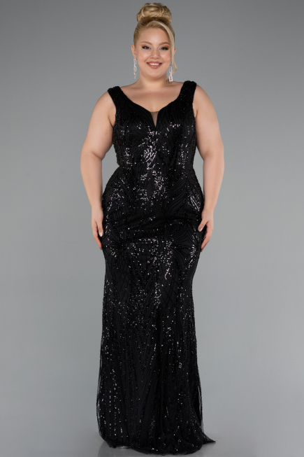 Long Black Beaded Formal Plus Size Dress ABU5188