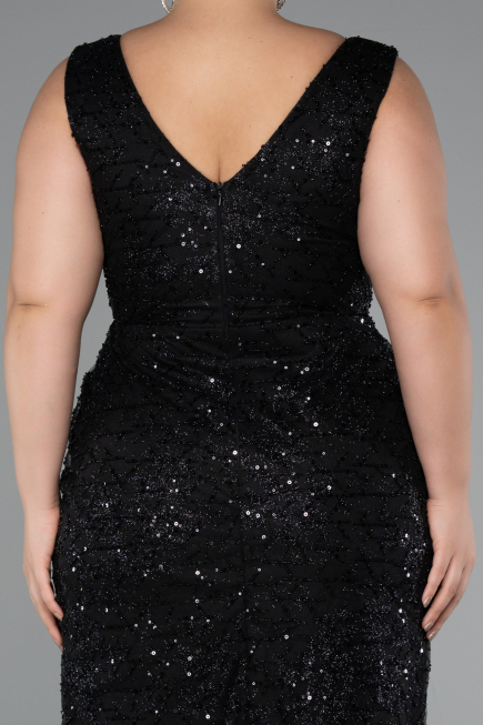 Long Black Beaded Formal Plus Size Dress ABU5190