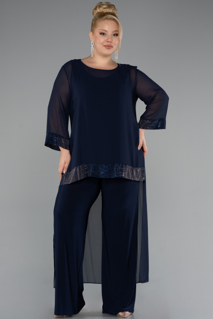 Navy Blue Long Chiffon Evening Dress ABT083