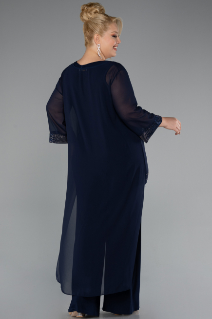 Navy Blue Long Chiffon Evening Dress ABT083