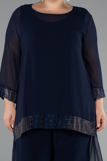 Navy Blue Long Chiffon Evening Dress ABT083